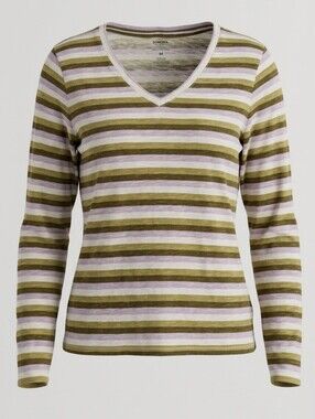 SONOMA Olive Lavender V-Neck Striped Long Sleeve Cotton The Everyday Women Tee M